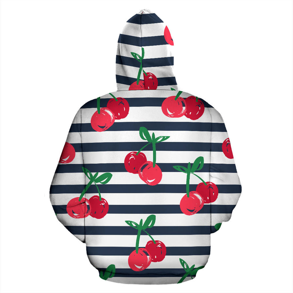 Hand Drawn Cherry Pattern Striped Background Men Women Pullover Hoodie