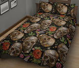 Skull rose humming bird flower pattern Quilt Bed Set