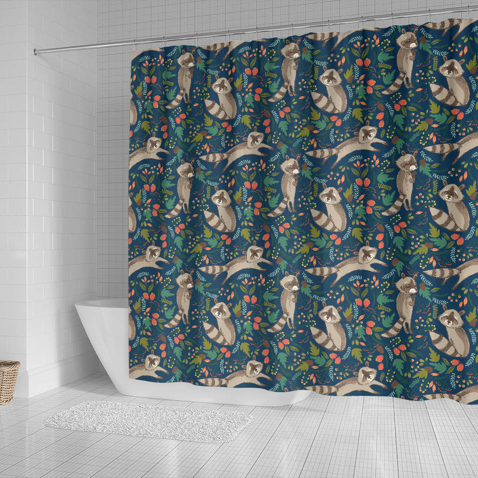 Raccoon Tropical Leaves Pattern Shower Curtain Fulfilled In US