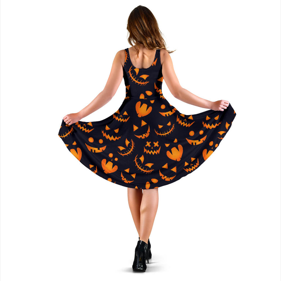 Halloween Pattern Pumpkin Background Sleeveless Midi Dress