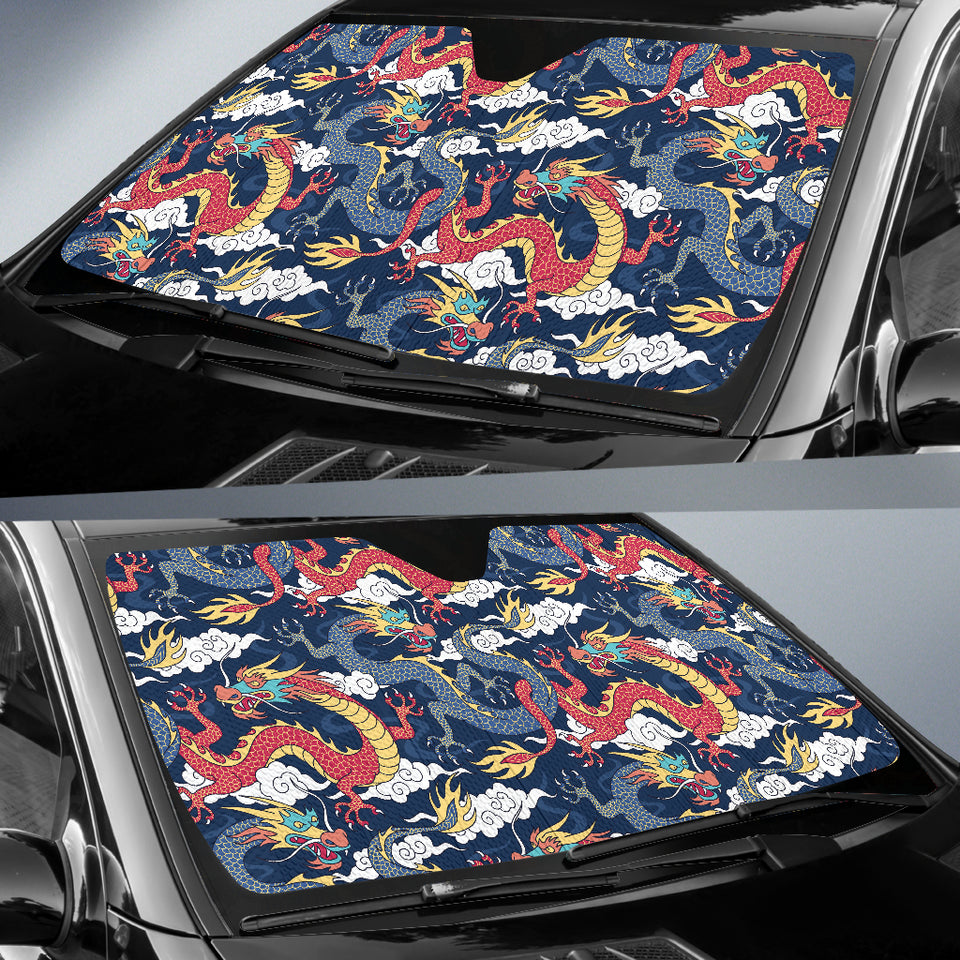 Blue Red Dragon Cloud Pattern Car Sun Shade