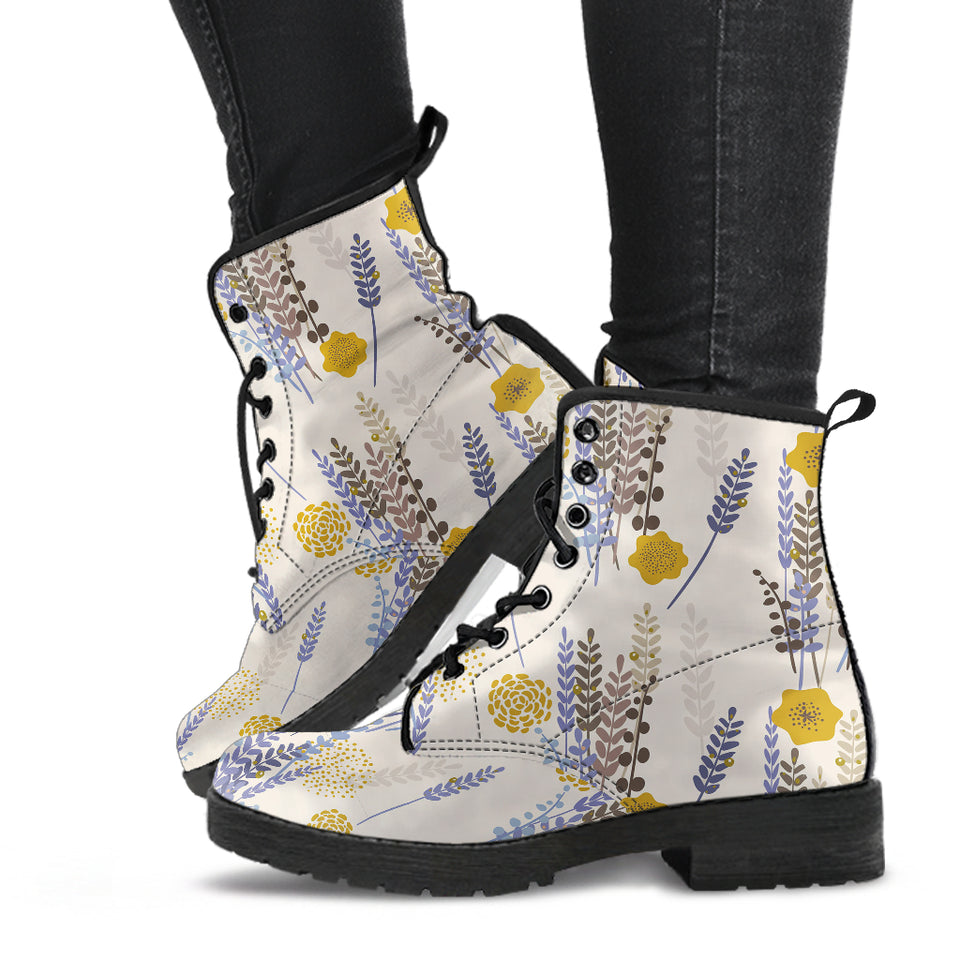 Lavender Modern Pattern Blackground Leather Boots