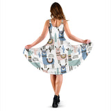 Lama Alpaca Cactus Hand Drawn Pattern Sleeveless Midi Dress