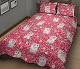 Maneki Neko Lucky Cat sakura pink background Quilt Bed Set