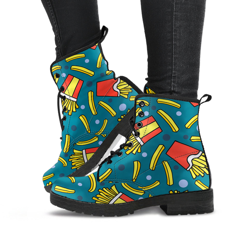 French Fries Red Paper Box Pattern Leather Boots