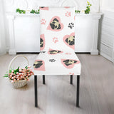 Cute Pugs Pink Heart Paw Pattern Dining Chair Slipcover