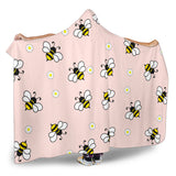 Cute Bee Flower Pattern Pink Background Hooded Blanket