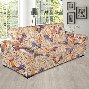 Cute Rooster Chicken Cock Floral Ornament Background Sofa Slipcover