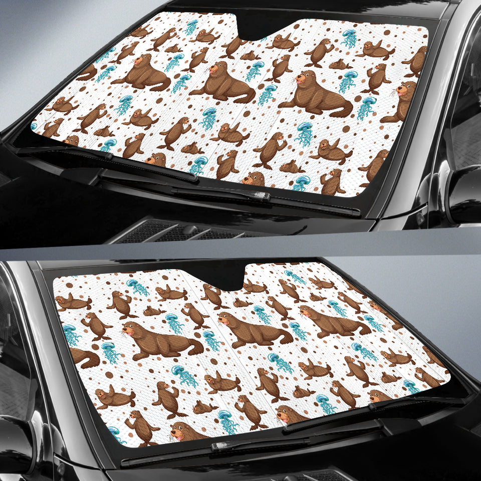 Sea Lion Seals Jellyfish Pattern Car Sun Shade