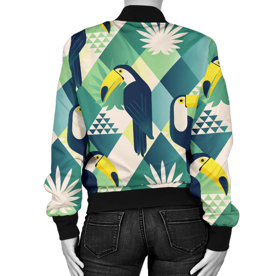 Toucan Tropical Leaves Design Pattern  Women'S Bomber Jacket