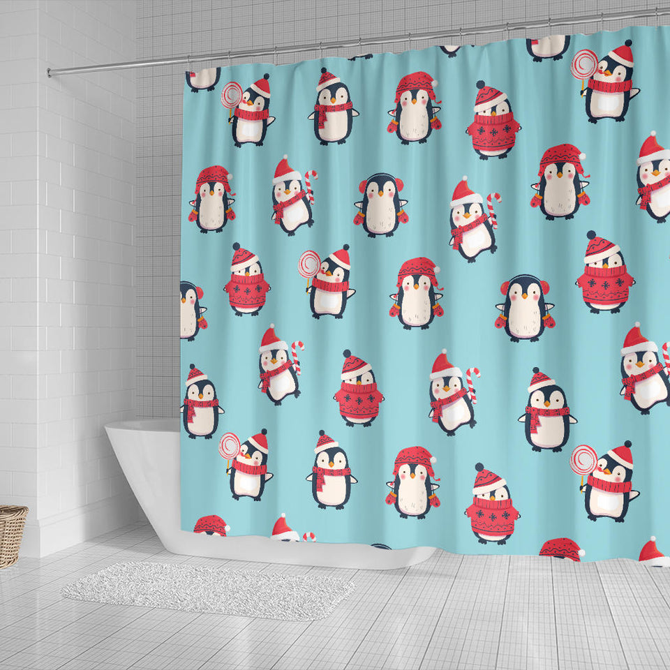 Cute Penguin Christmas  Design Pattern Shower Curtain Fulfilled In US