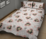 Cute pugs pink heart paw pattern Quilt Bed Set