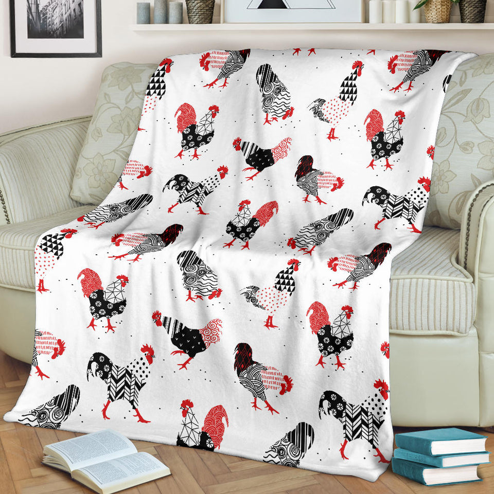 Cool Rooster Chicken Cock Floral Ornament Background Premium Blanket
