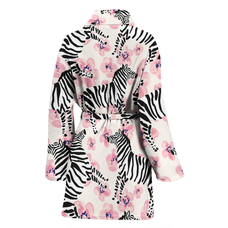 Zebra Pink Flower Background Women'S Bathrobe