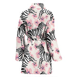 Zebra Pink Flower Background Women'S Bathrobe