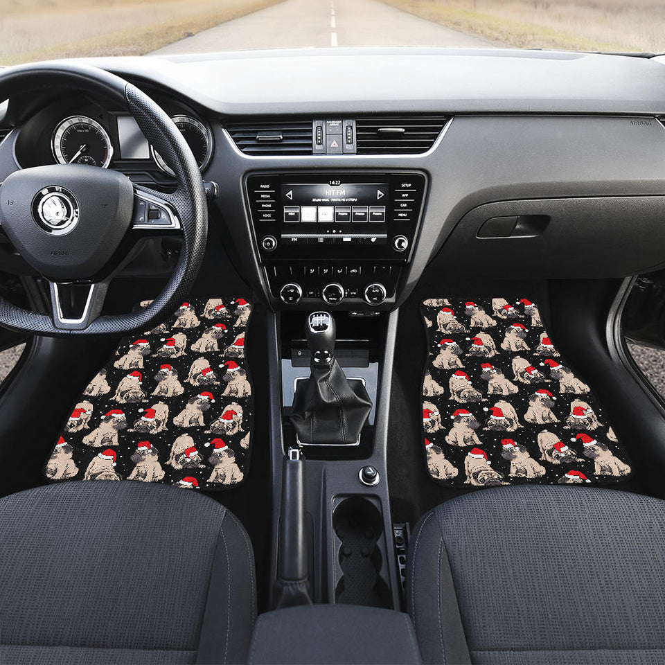 Christmas Pugs Santa_S Red Cap Pattern Front Car Mats