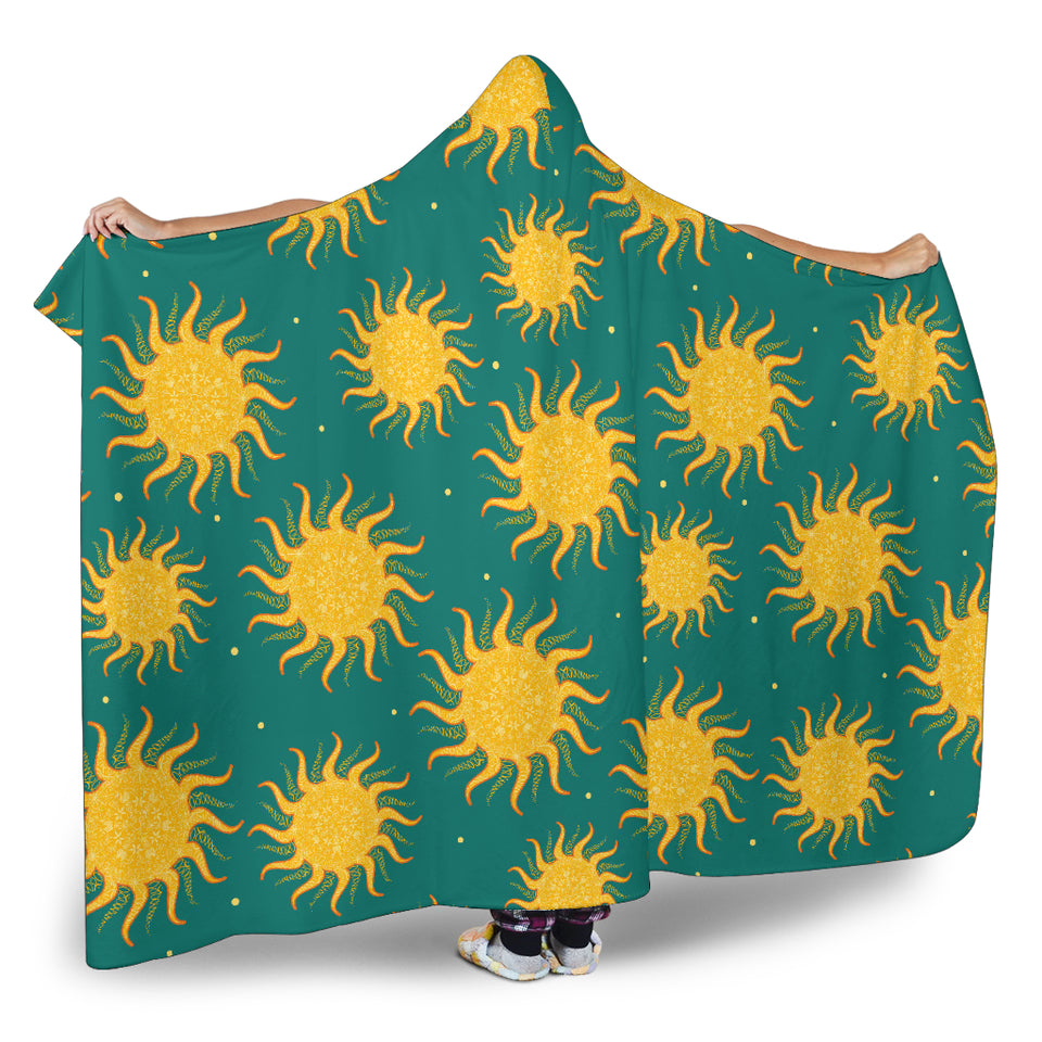 Sun Green Background Hooded Blanket