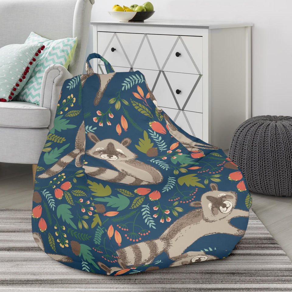 Raccoon Tropical Leaves Pattern Bean Bag Cover