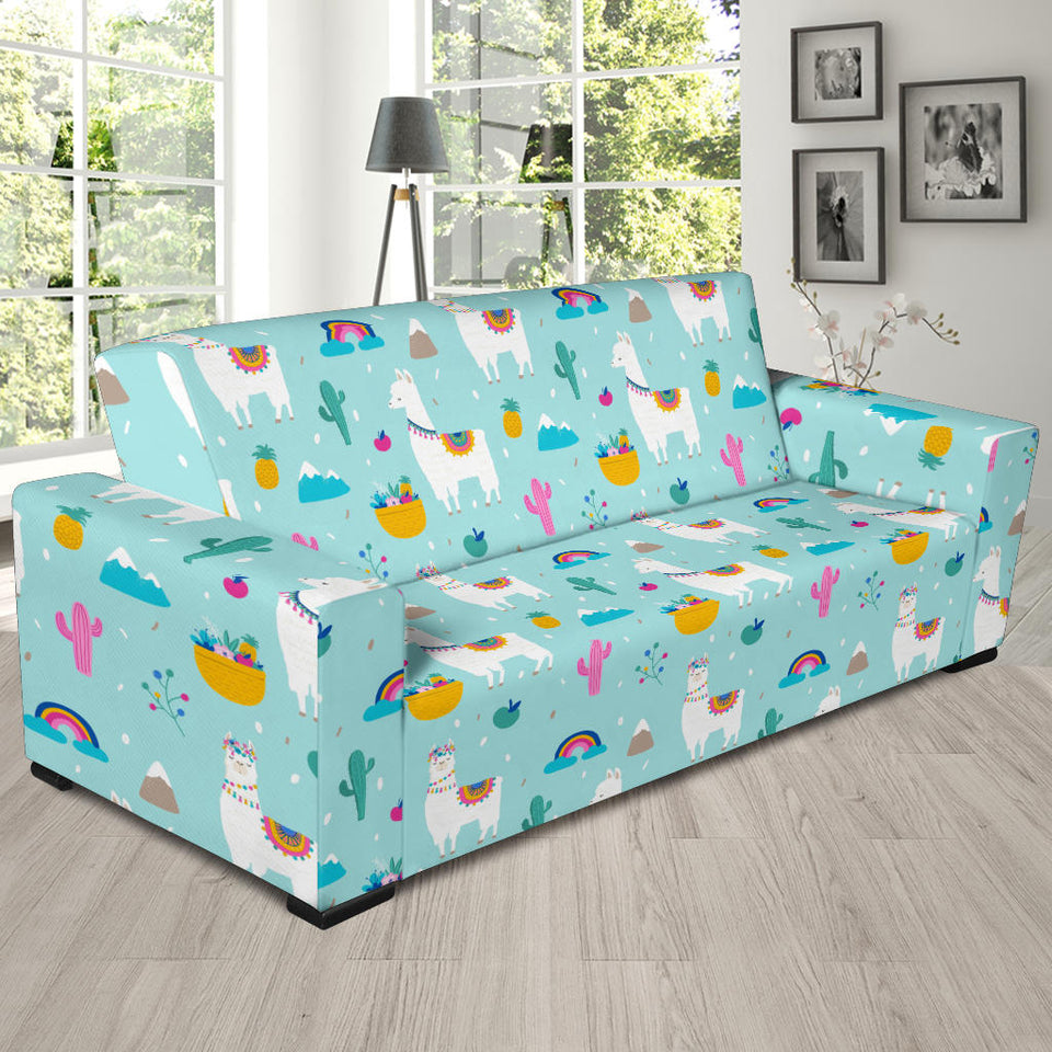 Llama Alpaca Cactus Leaves Pattern Sofa Slipcover