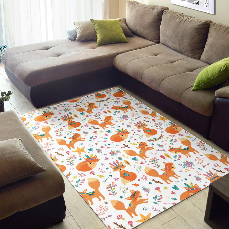 Cute Tribal Fox Pattern Area Rug