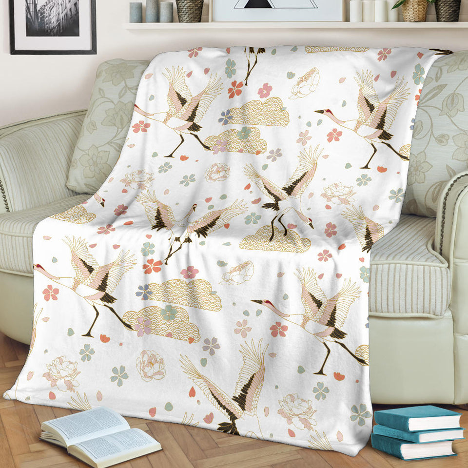 Beautiful Japanese Cranes Pattern Premium Blanket