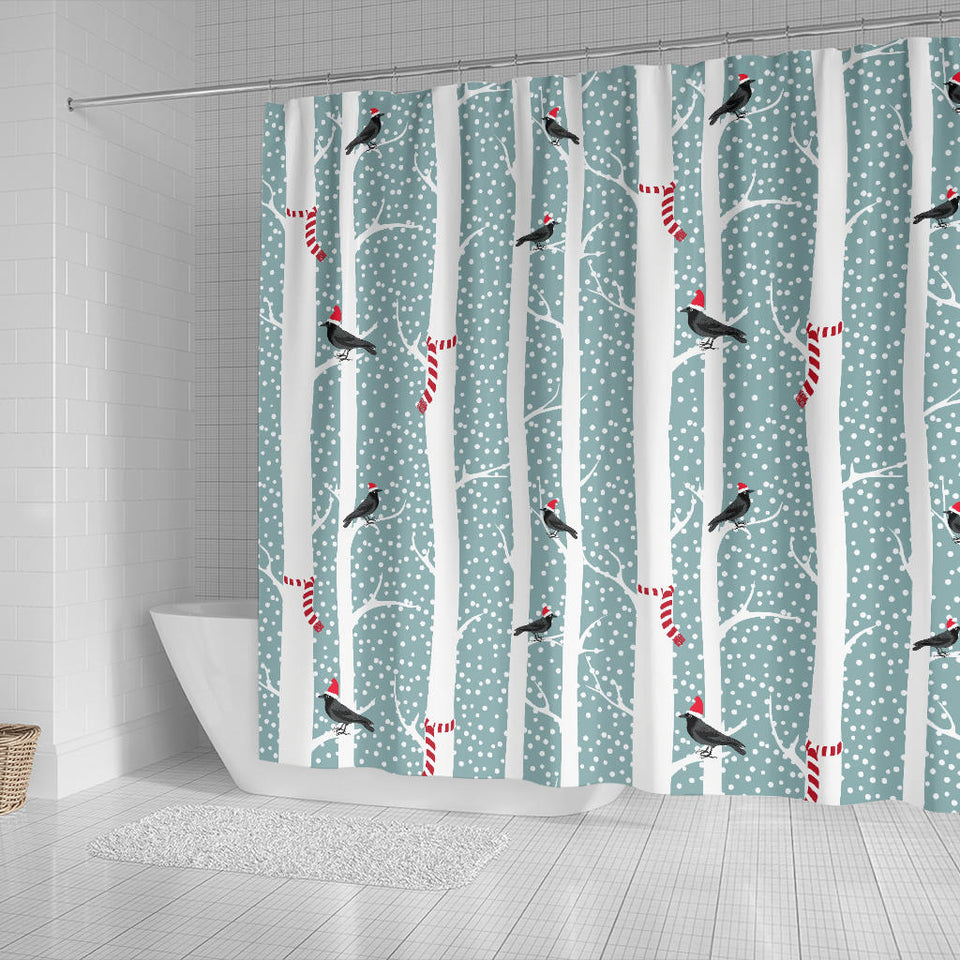 Crows Christmas Hat Scarf Shower Curtain Fulfilled In US
