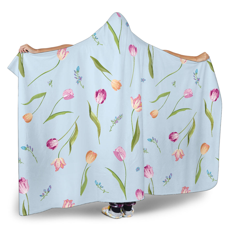 Watercolor Tulips Pattern Hooded Blanket
