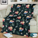 Cute Sloths Sleeping Christmas Ball Santa Hat Pattern Premium Blanket