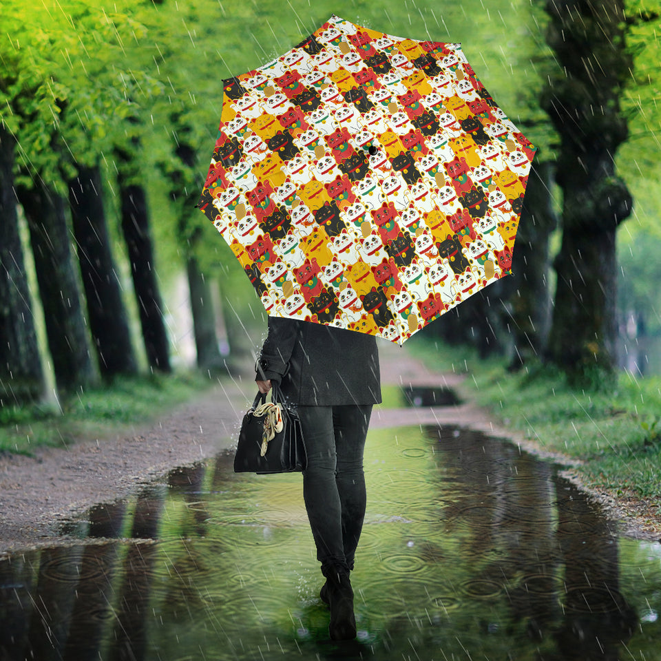 Colorful Maneki Neko Cat Pattern Umbrella