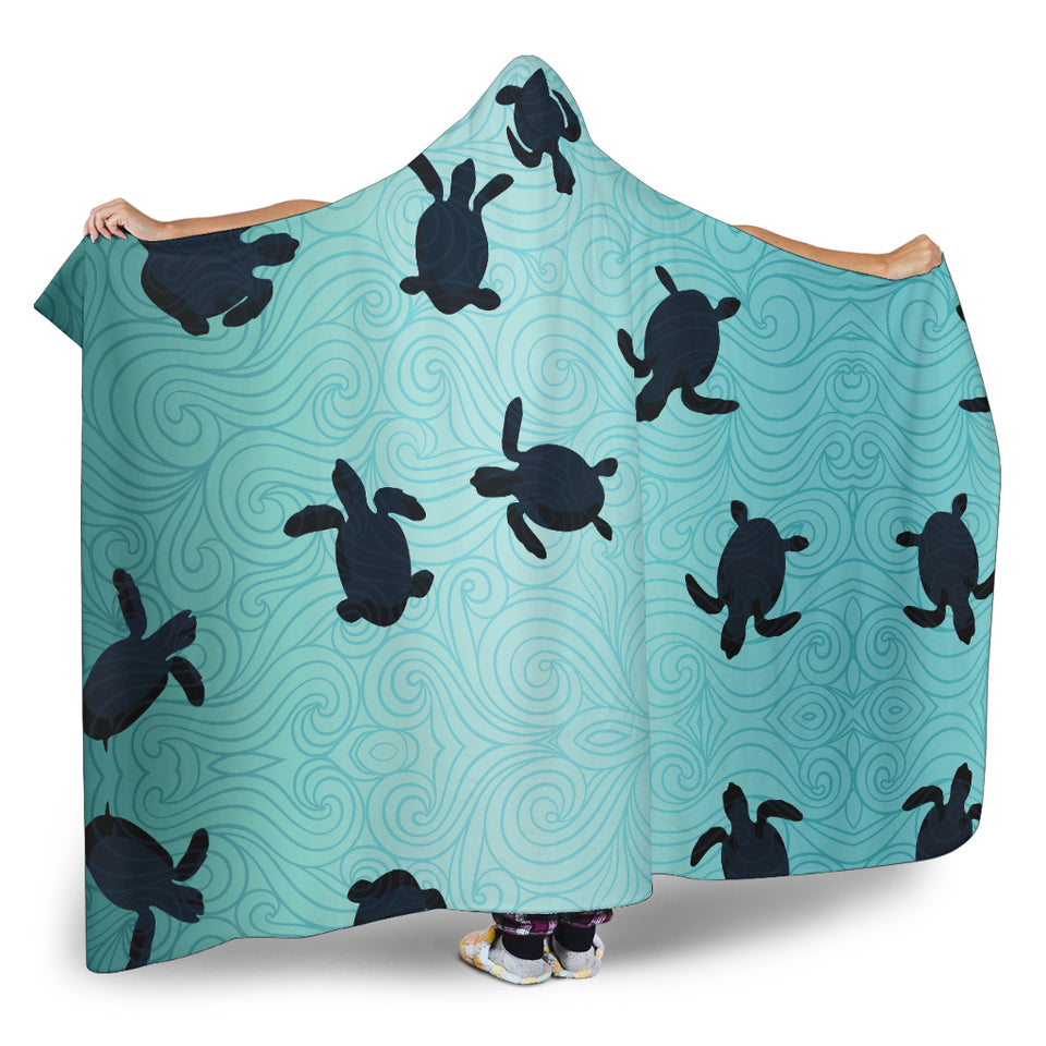 Sea Turtle With Blue Ocean Backgroud Hooded Blanket
