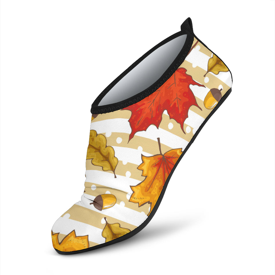 Maple Leaf Oak Leaf Acorns Beige Striped Background Aqua Shoes