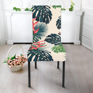 Heliconia Flowers, Palm And Monstera Leaves Dining Chair Slipcover