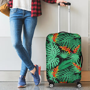 Heliconia Flower Palm Monstera Leaves Black Background Luggage Covers