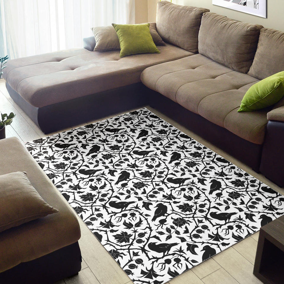 Crow Dark Floral Pattern Area Rug