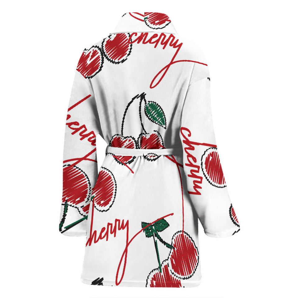 Hand Drawn Cherry Pattern Women'S Bathrobe