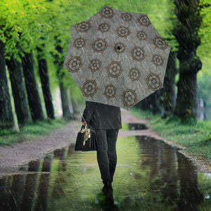 Nautical Wood Steering Wheel Pattern Umbrella