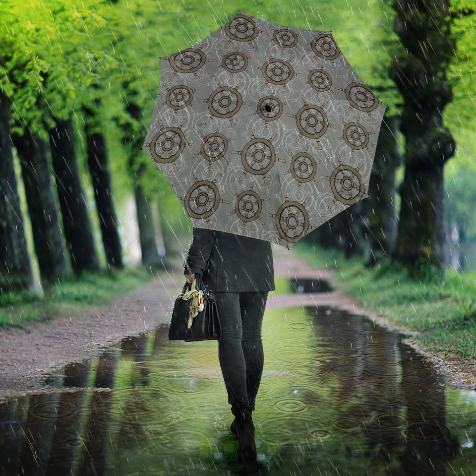 Nautical Wood Steering Wheel Pattern Umbrella