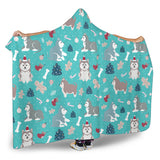 Christmas Cute Siberian Husky Puppie Pattern Hooded Blanket