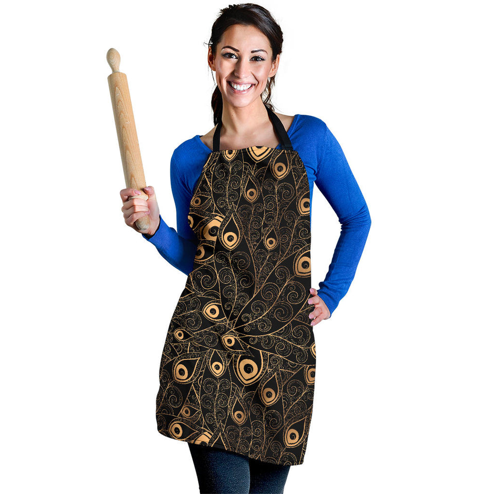 Gold Peacock Feather Pattern Adjustable Apron