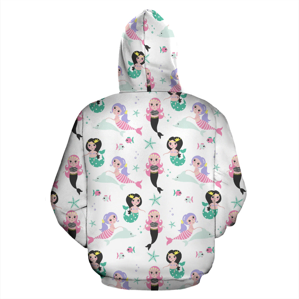 Cute Mermaid Dolphin Fish Starfish Pattern Zip Up Hoodie