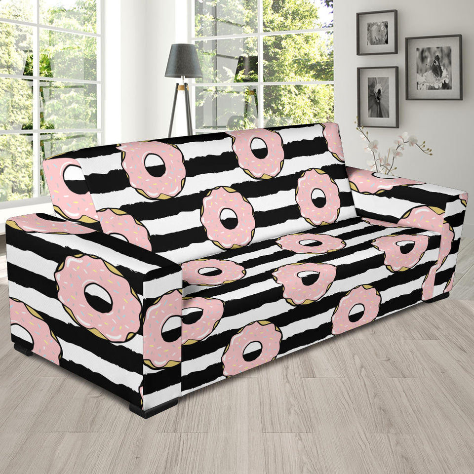 Donuts Pink Icing Striped Pattern Sofa Slipcover