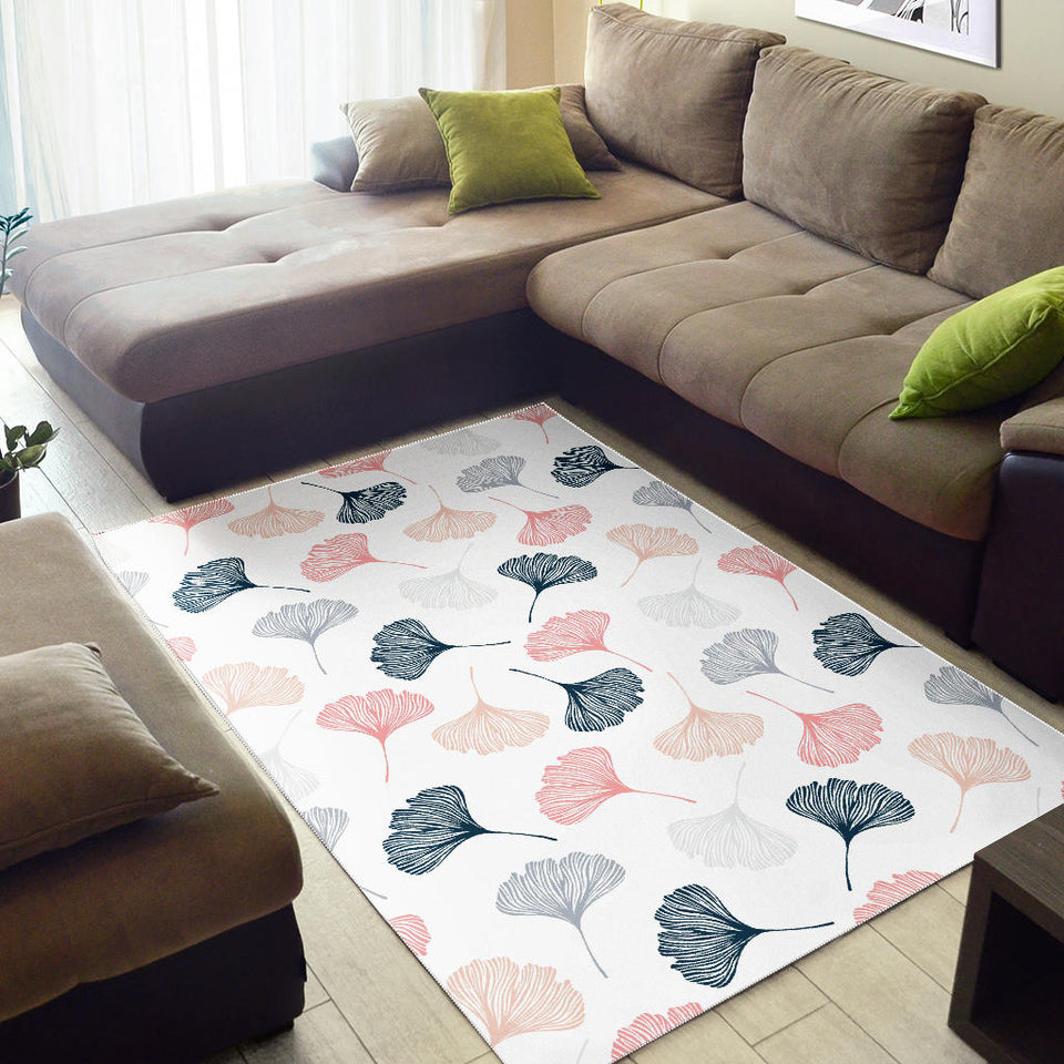 Black Gray Cream Coral Ginkgo Leaves Pattern Area Rug