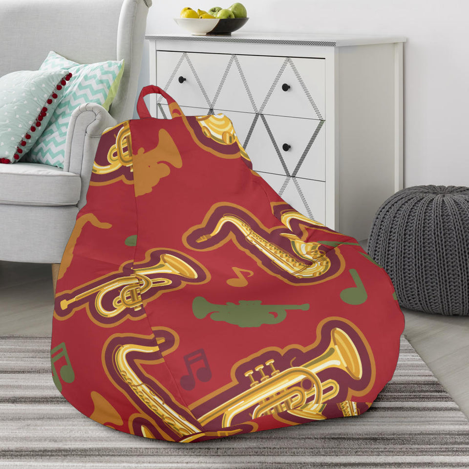 Saxophone Cornet Pattern Red Background Bean Bag Cover