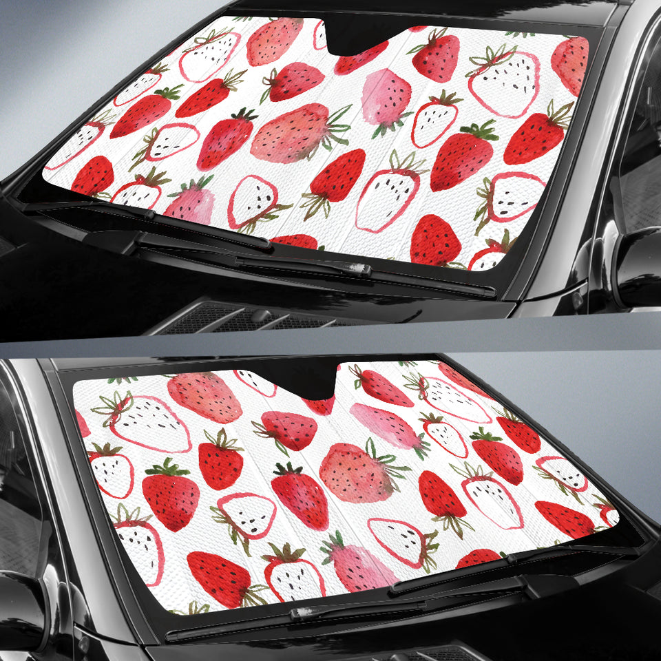 Watercolor Hand Drawn Beautiful Strawberry Pattern Car Sun Shade