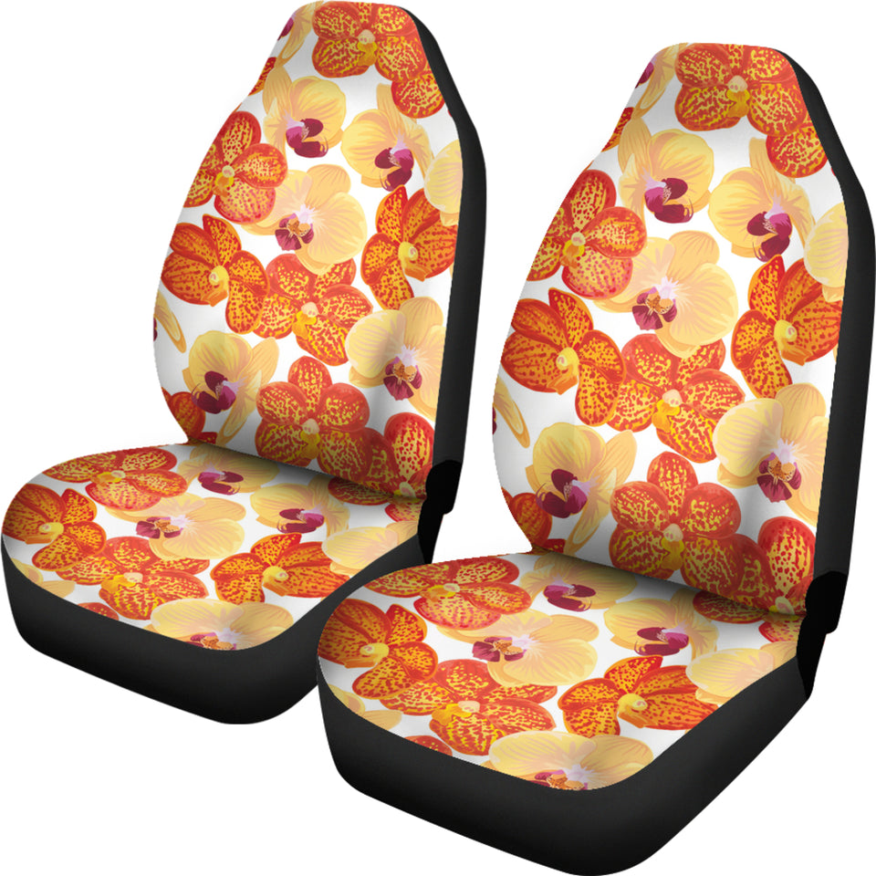 Orange Yellow Orchid Flower Pattern Background Universal Fit Car Seat Covers