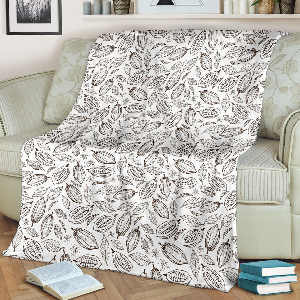 Cocoa Beans Leaves Pattern Premium Blanket
