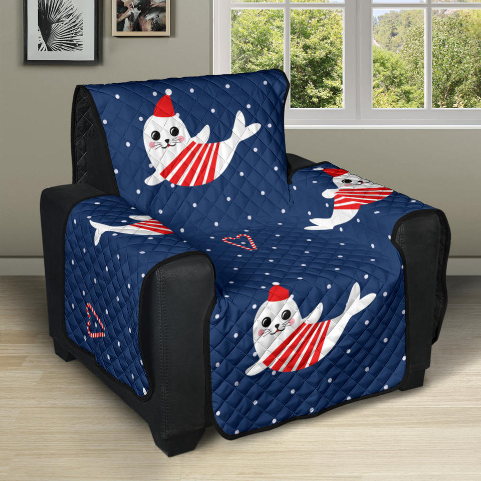 Cute sea lion seal christmas hat candy cane heart pattern Recliner Cover Protector