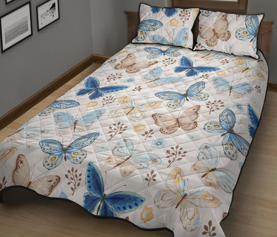 blue butterfly pattern Quilt Bed Set