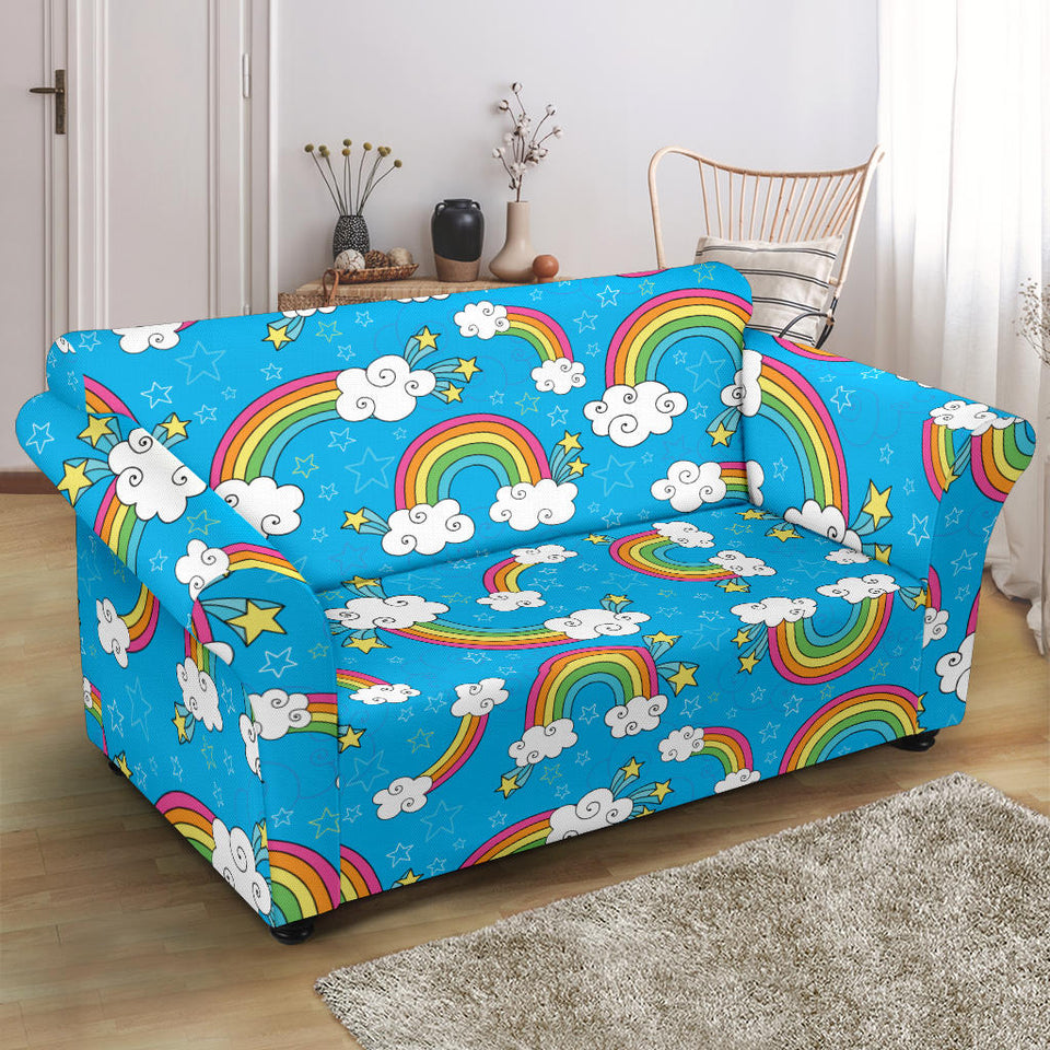 Rainbows Sky Clouds Pattern Loveseat Couch Slipcover