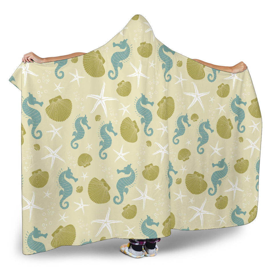 Seahorse Shell Starfish Pattern Background Hooded Blanket